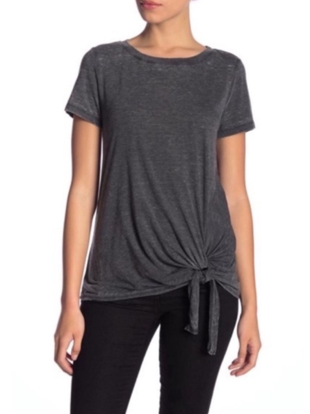 Susina Black Crewneck Short Sleeve Tie Hem T-Shirt Size Medium - Picture 6 of 6